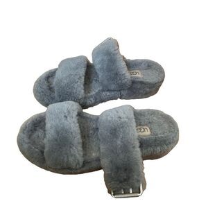 Ugg "Fuzz Yeah" Double Strap Slider Slipper/Sandals Gray 7